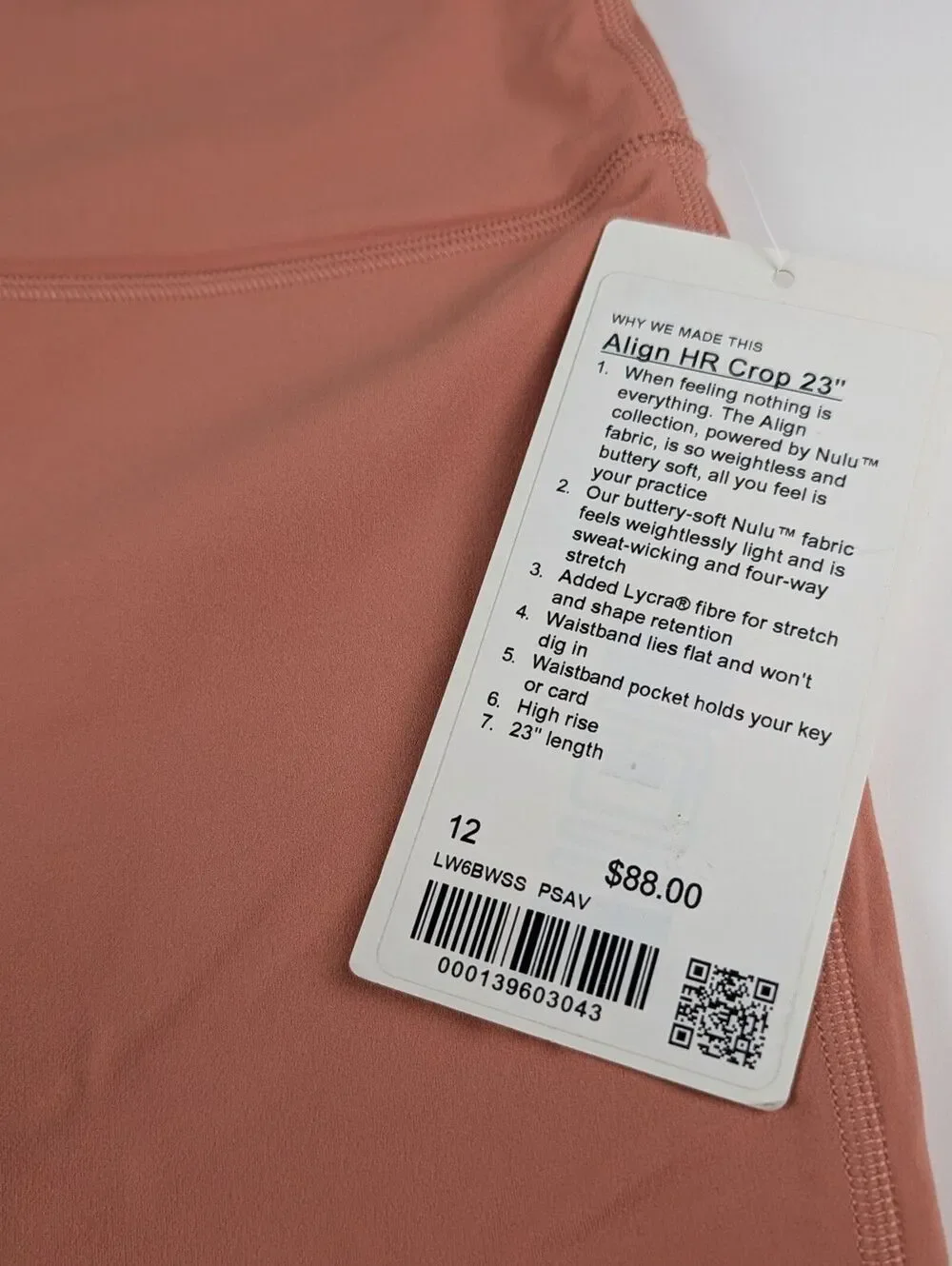 NWT Lululemon Align HR Crop 23 Pink Savanna Size 12 Pilates Princess Balletcore